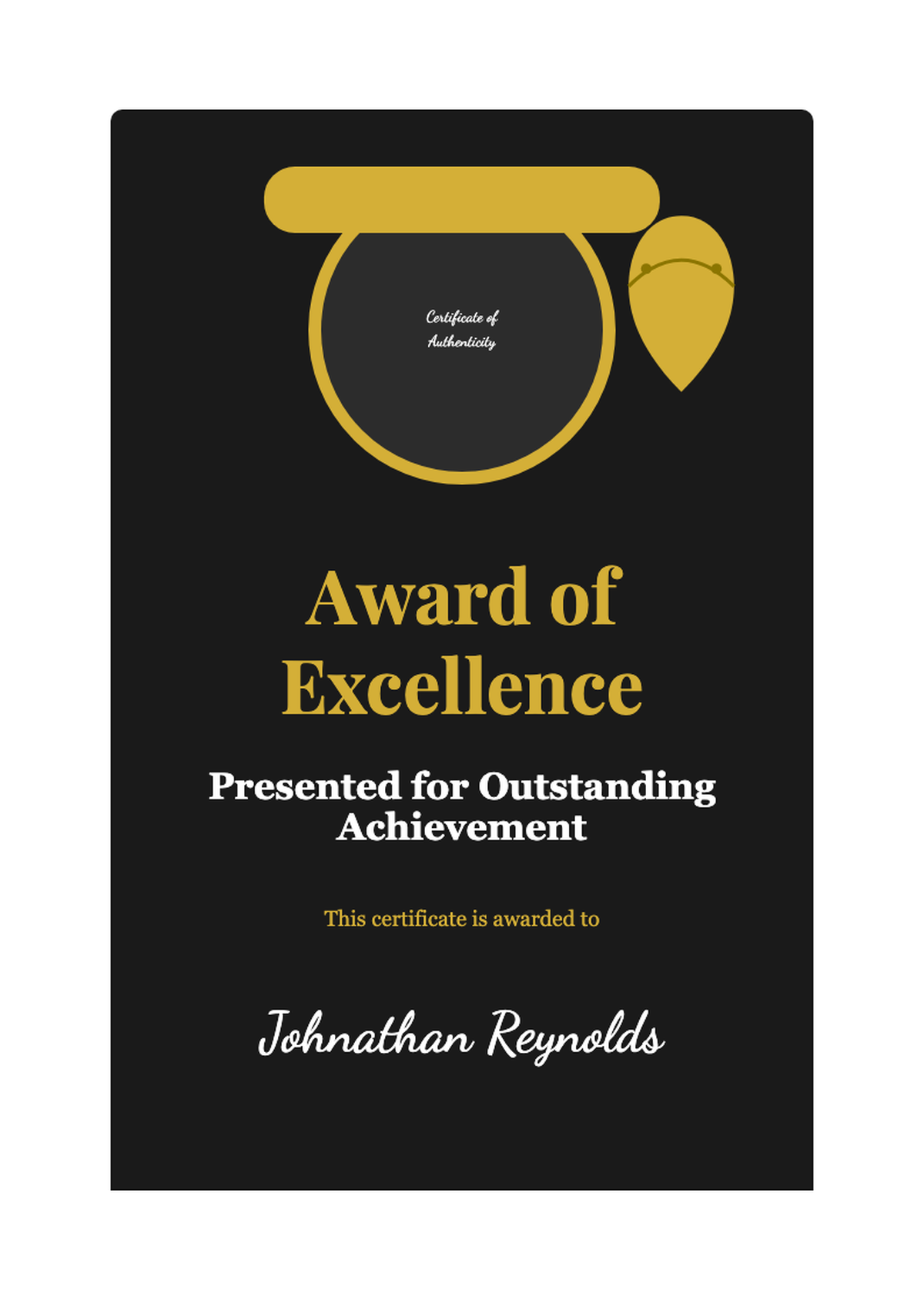 Elegant black and gold certificate of authenticity with laurel wreath and award seal_variant_3